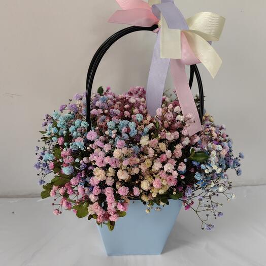 Flores en Caja con gypsophila de color
