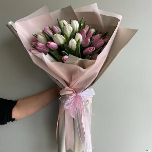 Pink   white tulip bouquet