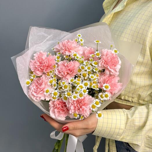 Букет с диантусами и ромашками. Букет 162 Florish