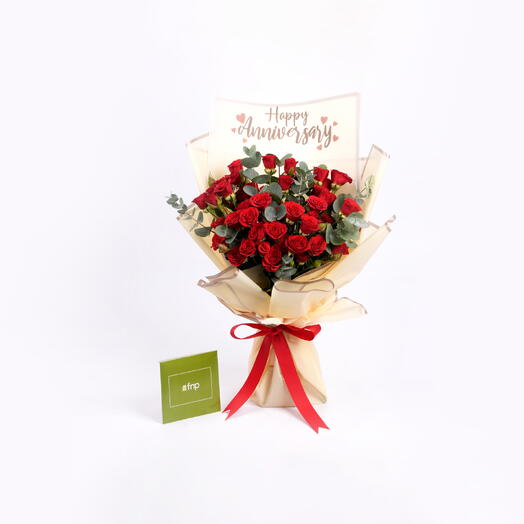 Happy Anniversary Message Roses Bouquet