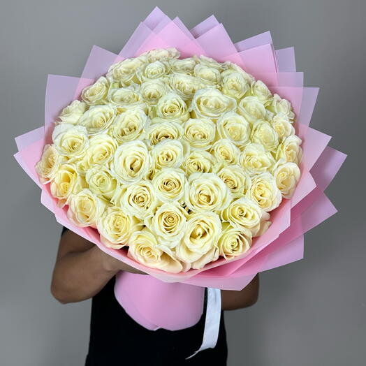 51 white roses flower bouquet