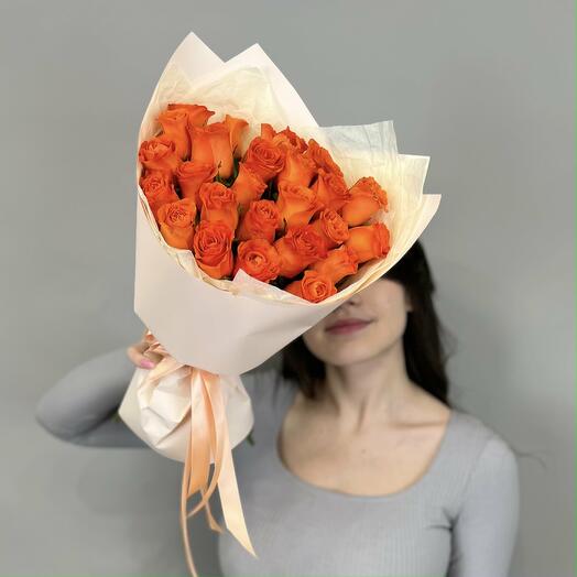 Ramo de 25 rosas en miniatura de color naranja
