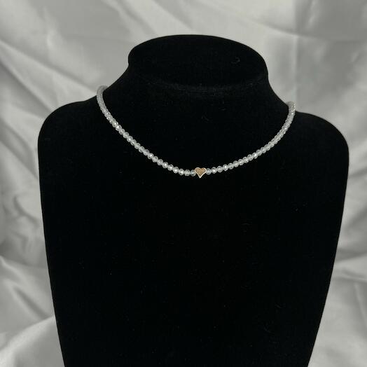 Чокер блестящий из циркона с сердцем цвет золото Crystal thread