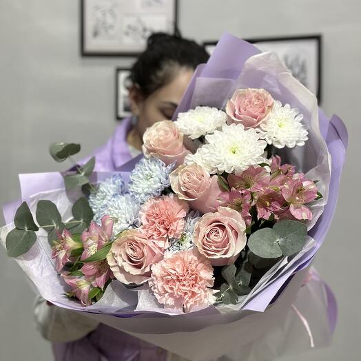 Букет с розовыми розами💕💗💗