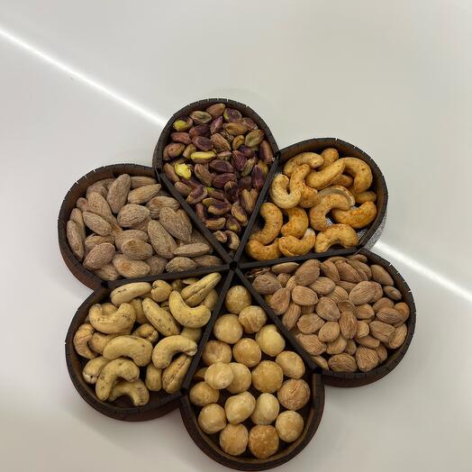 Set of nuts in a flower box