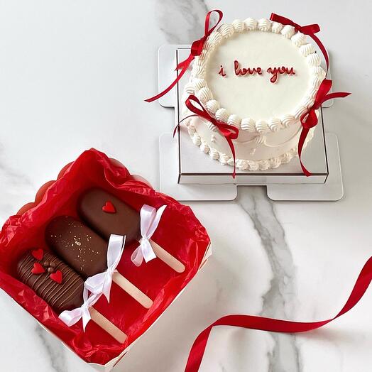 Сладкий набор: Бенто торт и эскимо чизкейк «I love you»