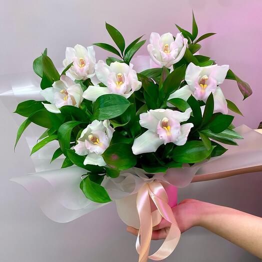 White orchids in a box