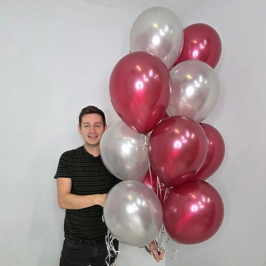 Воздушные шарики с гелием, серебристо-бордовые, 15 штук