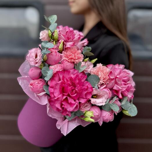 Коробка| Silva Pink| Ароматные Французские розы| Лизиантус