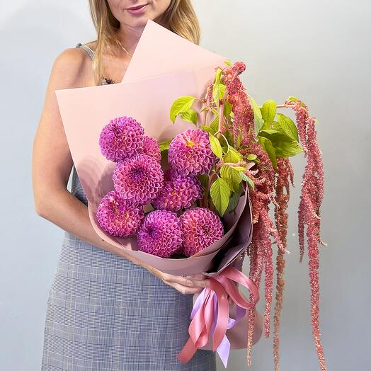Dahlias with amaranthus