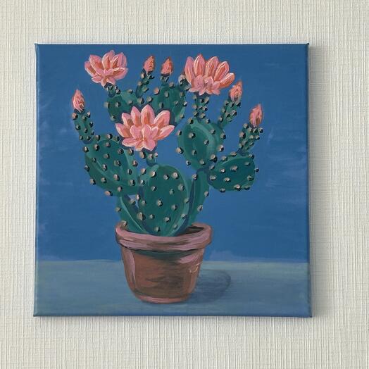 Цветущий кактус в горшке. Hand made