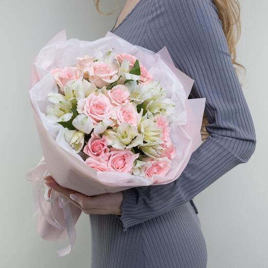 Кустовая роза с альстромерией букет les fleur (В0009)