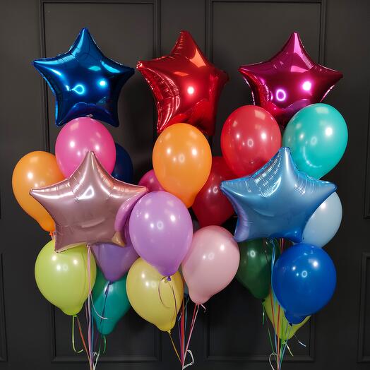 Composition of multi-colored balls with stars