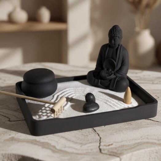 Подарочный набор "Настольный японский сад Дзен" 22х16х2,5 , сади для медитации, будда, шунгит, благовония, шкатулка, сад камней