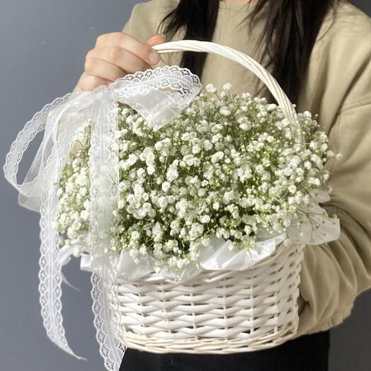 Белые Гипсофилы в корзине мб307