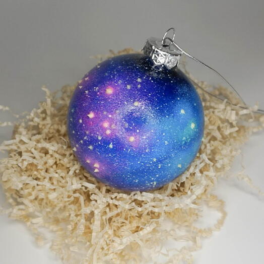 Светящийся в темноте ёлочный шар из стекла "Космос", ручная роспись