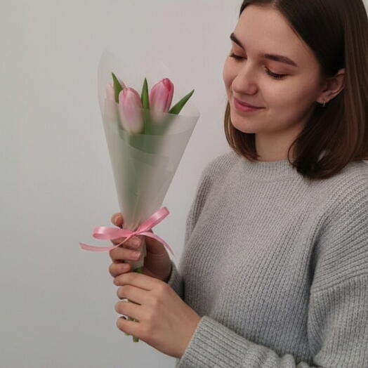 Корпоративный букет с тюльпанами 💐 Букет тюльпанов 🌷 Розовый тюльпан