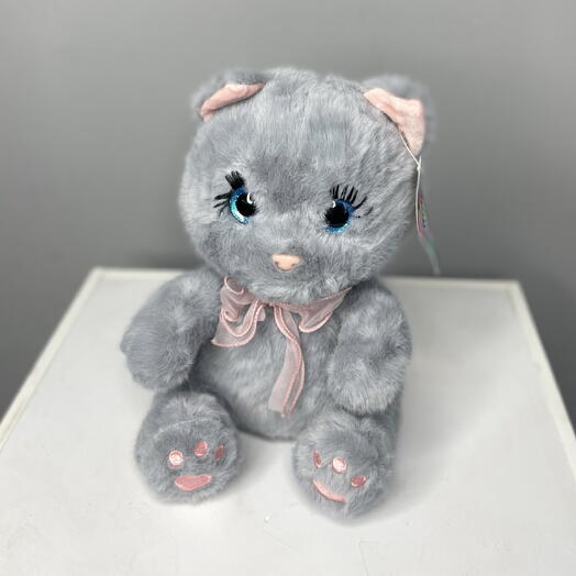 Игрушка мягкая кошка серая, 24см