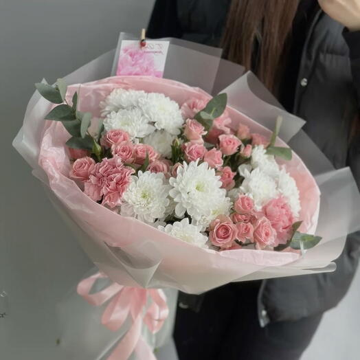Букет с кустовой розой и хризантемой🌸