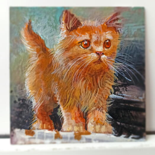 Котёнок Внимательный. Картина, миниатюра