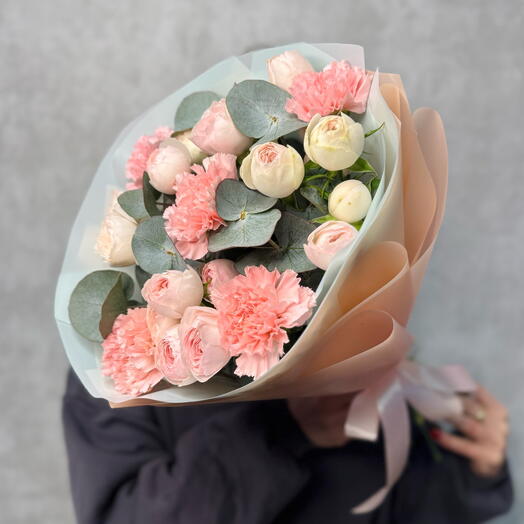 Букет цветов из пионовиных роз Менсфилд для любимой девушки, маме  ♥️💓цвет персиковый нежный