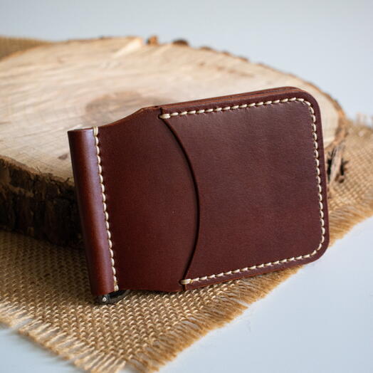Зажим для купюр из натуральной кожи ручной работы коричневый, кошелек мужской