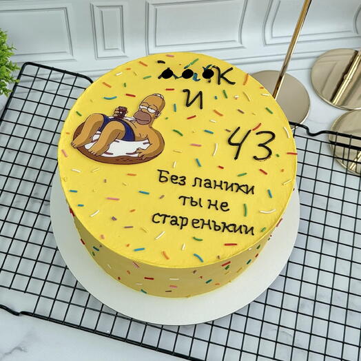 Торт на день рождения,парню,девушке,мужчине,женщине,жёлтый «Х-к и 43,без паники»