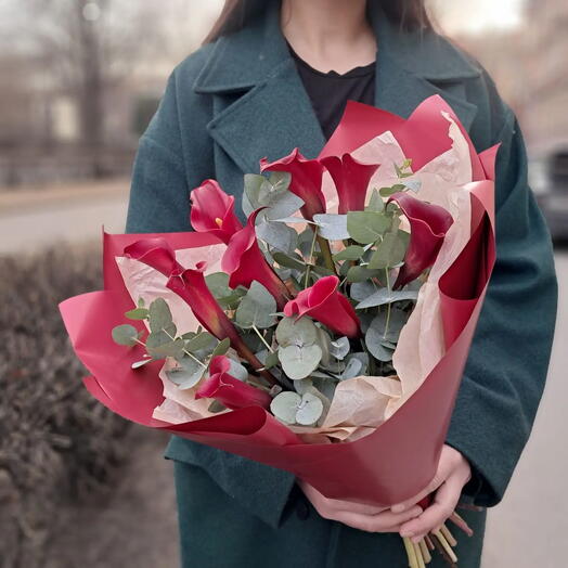 Винные каллы с эвкалиптом 9шт