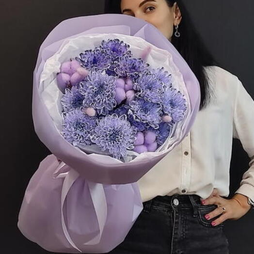 🍇 Авторский букет "Черника"/куст хризантема/хлопок/Цветы Уфа/Цветы в Уфе/Доставка цветов Уфа