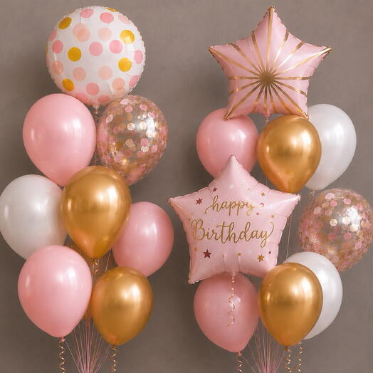 💫 Набор воздушных шаров «Happy Birthday» в розово-золотых тонах