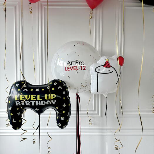 Шары с гелием на день рождения 12 лет Level Up 5560