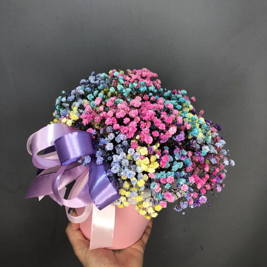 Коробочка с радужной гипсофилой🌸