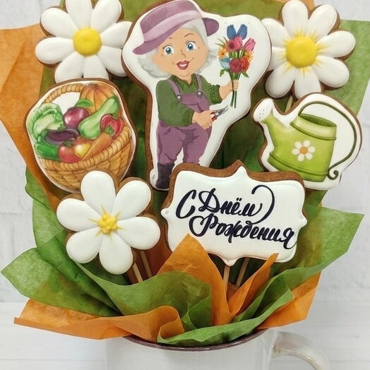 Пряничный букет в кружке "Дачница"