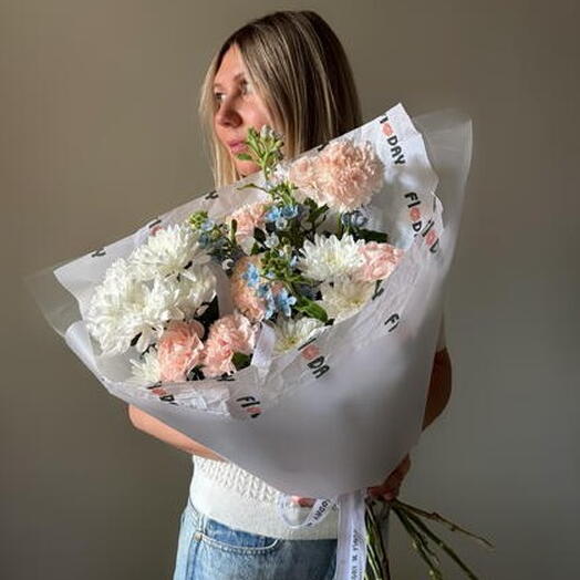 Букет с диантусами и незабудками. Первое свидание. FD 03
