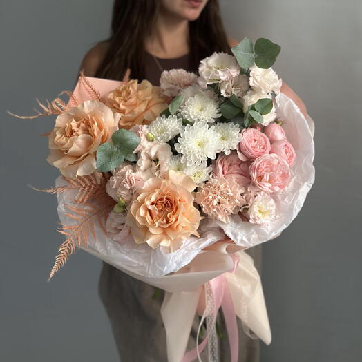 ТЕБЕ С ЛЮБОВЬЮ букет французские и пион розы Silva Pink