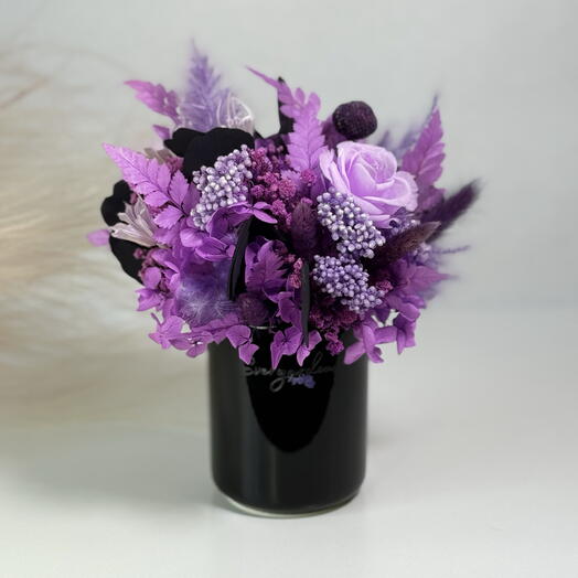 Роза, гортензия в стильной вазе/ Стабилизированные цветы💜🖤