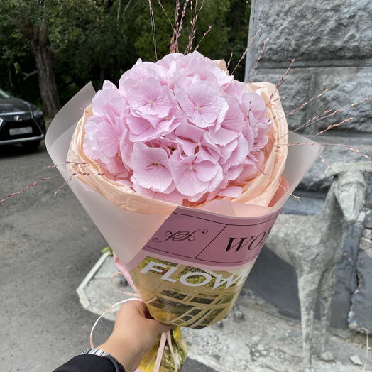 🌸Букет комплимент с розовой гортензией и сухоцветами