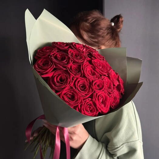 🌹HIT🌹-50%АКЦИЯ🌹Монобукет из 25 красных роз Россия/Цветы Уфа/Цветы в Уфе/Доставка цветов Уфа
