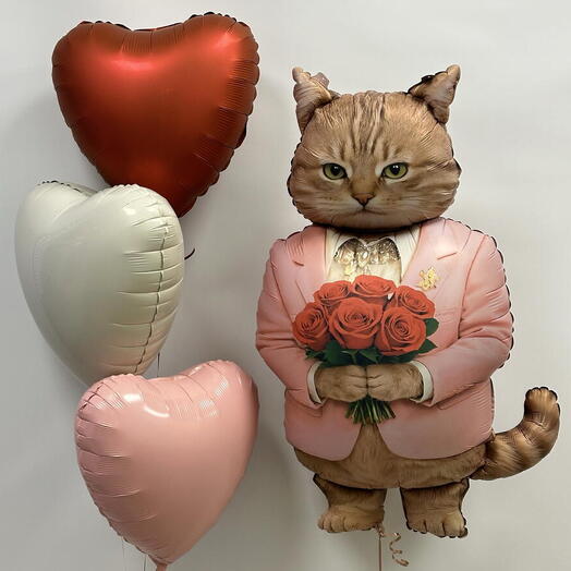 Воздушные шары с котом котик с сердцами