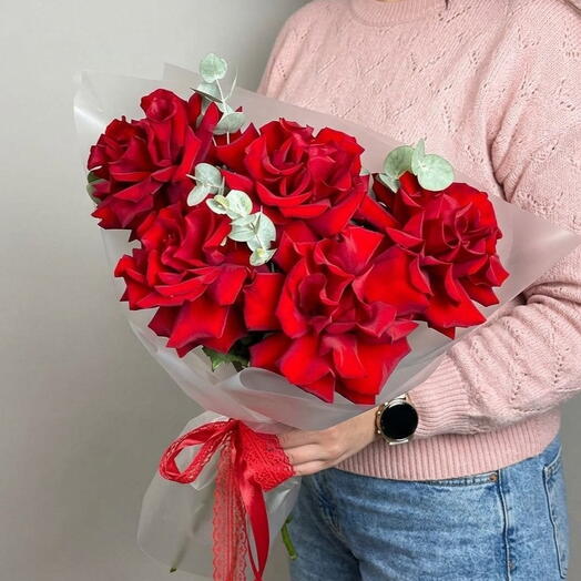 МОНО букет из красных французских роз🌹