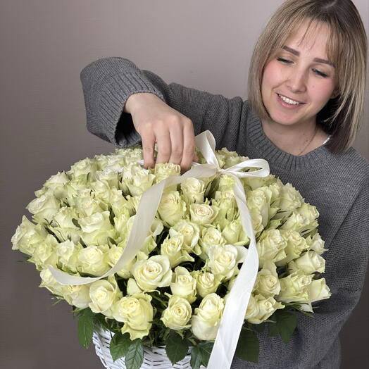 Корзина из 101 розы 40 см ( Атена )