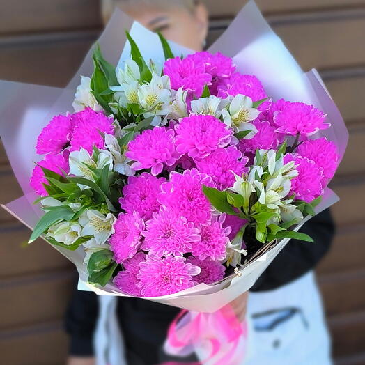 💞Яркий букет из кустовых хризантем и альстромерий