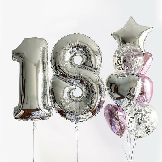 Праздничный сет шаров с гелием "Блестящий день и цифры" из 9 шт