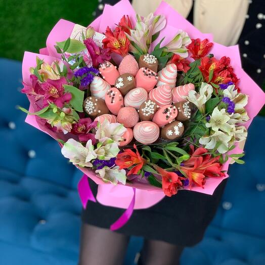 Клубника в шоколаде + альстромерия Микс xs