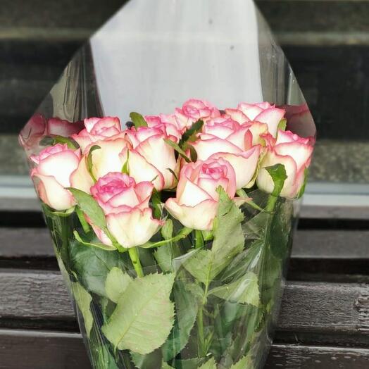 11 roses in a transparent package