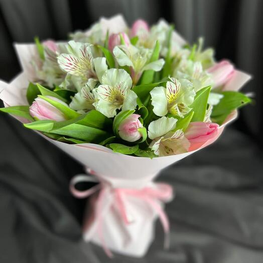 Bouquet with tulips and alstroemeria