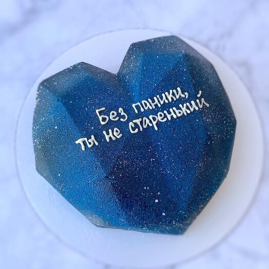 Муссовый торт сердце с гранями в подарок на день рождения мужчине, мужу, парню, папе космический