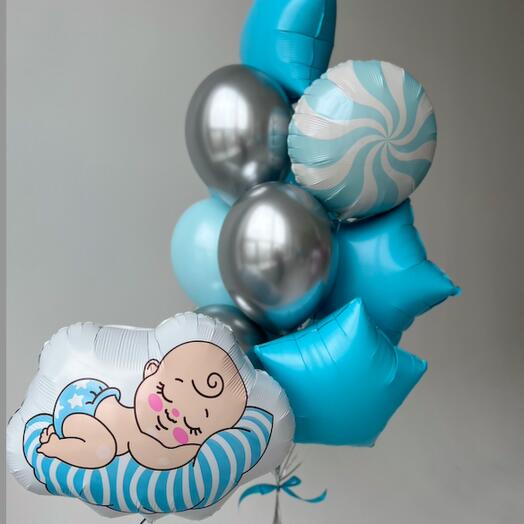 Набор шаров с гелием  13 шт. на выписку с пупсом