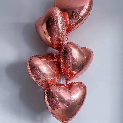 Foil balloons with helium Hearts 5 pieces rose gold