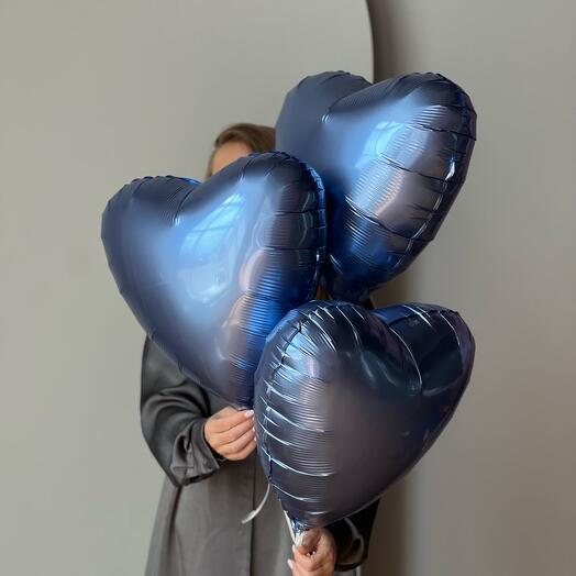 Conjunto de 3 corazones azules de papel de helio